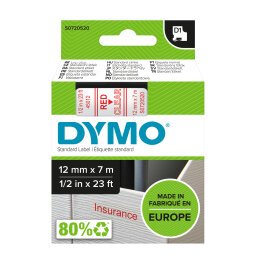 Nastro D1 450120 - 12 mm x 7 mt - rosso/trasparente - Dymo