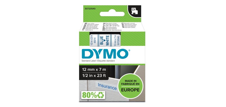 Nastro D1 standard 450140 - 12 mm x 7 mt - PL - blu/bianco - Dymo