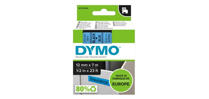 Nastro D1 standard 450160 - 12 mm x 7 mt - PL - nero/blu - Dymo