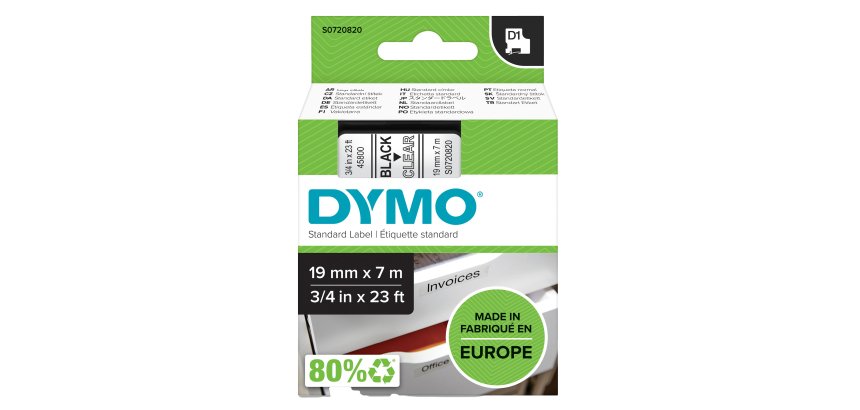 Nastro D1 standard 458000 - 19 mm x 7 mt - PL - nero/trasparente - Dymo