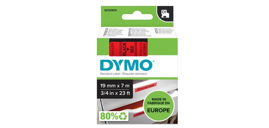 Nastro D1 standard 458070 - 19 mm x 7 mt - PL - nero/rosso - Dymo