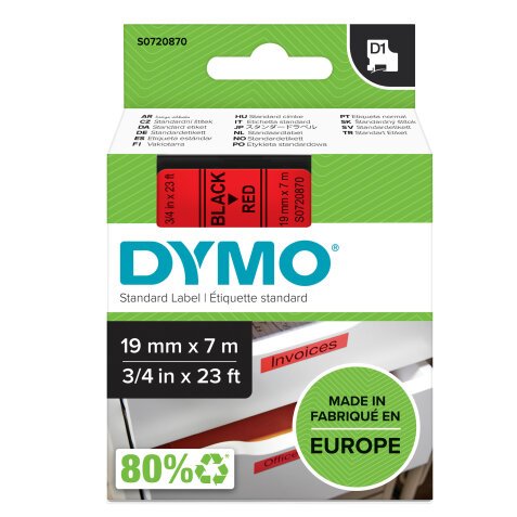 Nastro D1 458070 - 19 mm x 7 mt - nero/rosso - Dymo