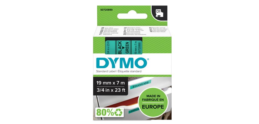 Nastro D1 standard 458090 - 19 mm x 7 mt - PL - nero/verde - Dymo