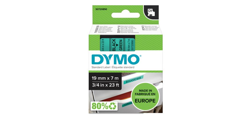 Nastro D1 standard 458090 - 19 mm x 7 mt - PL - nero/verde - Dymo