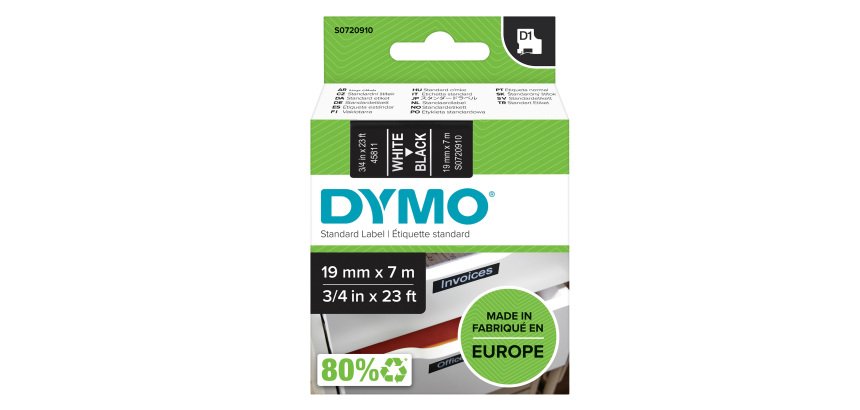 Nastro D1 standard 458110 - 19 mm x 7 mt - PL - bianco/nero - Dymo