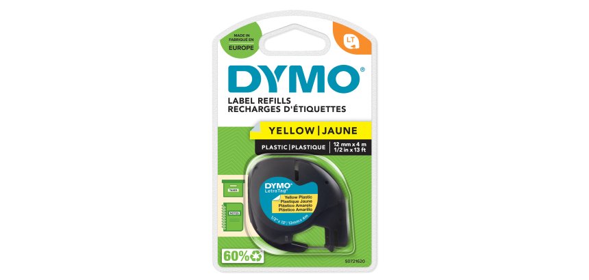 Nastro Letratag 912020 - 12 mm x 4 mt - plastica - giallo - Dymo