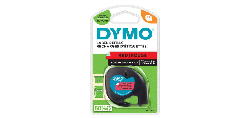 Nastro Letratag 912030 - 12 mm x 4 mt - plastica - rosso - Dymo