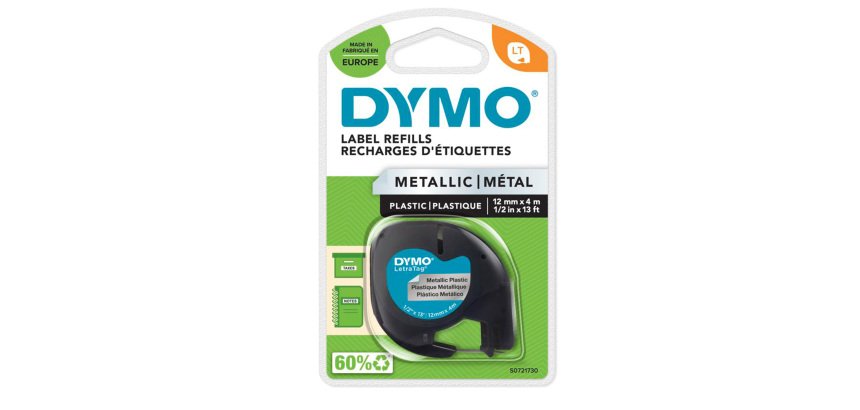 Nastro Letratag 912080 - 12 mm x 4 mt - metallo - argento - Dymo