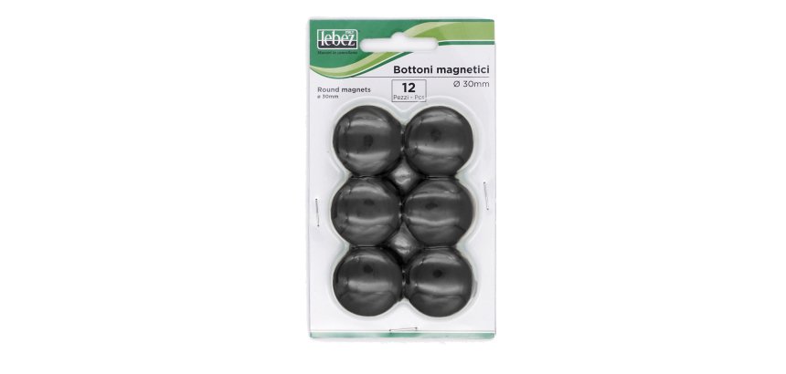 Bottoni magnetici - diametro 3 cm - nero - Lebez - conf. 12 pezzi