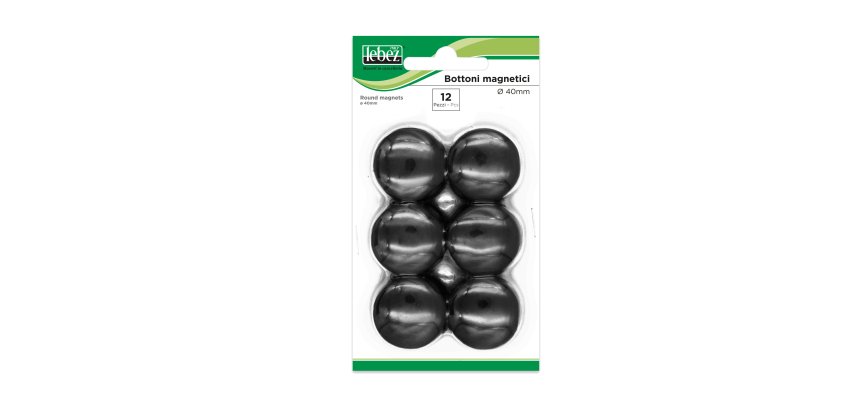 Bottoni magnetici - diametro 4 cm - nero - Lebez - conf. 12 pezzi