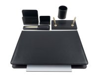 Servizio scrittoio Classic - similpelle - 6 componenti - nero - City Time