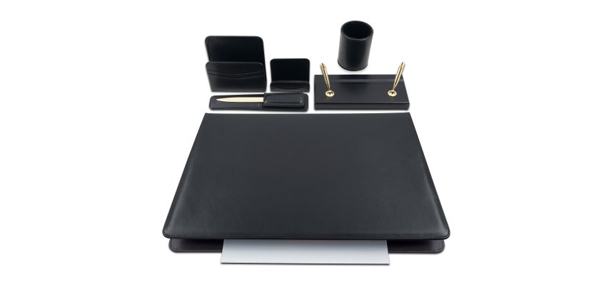 Servizio scrittoio Classic - similpelle - 6 componenti - nero - City Time