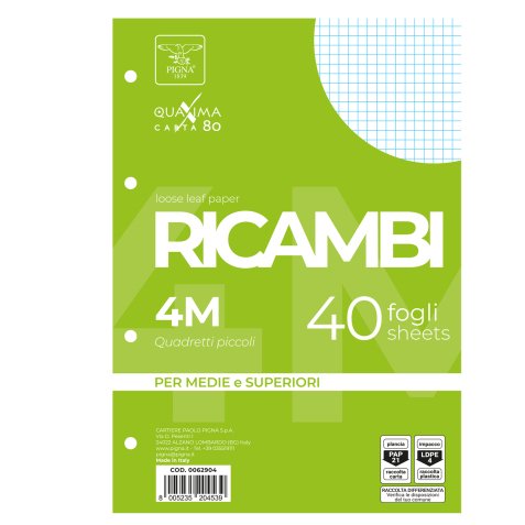 Ricambi forati Quaxima - A5 - 4 mm - 80 gr - 40 fogli - Pigna