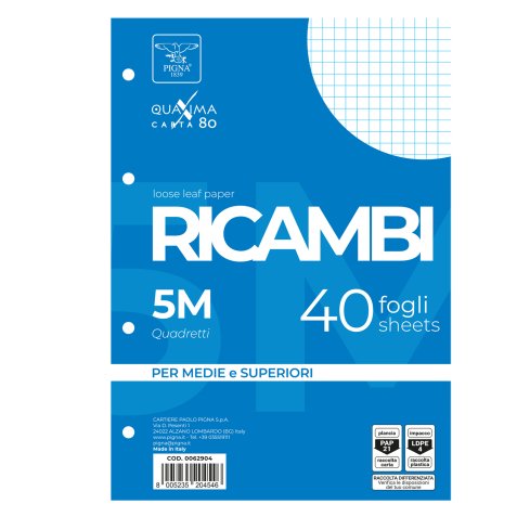 Ricambi forati Quaxima - A5 - 5 mm - 80 gr - 40 fogli - Pigna