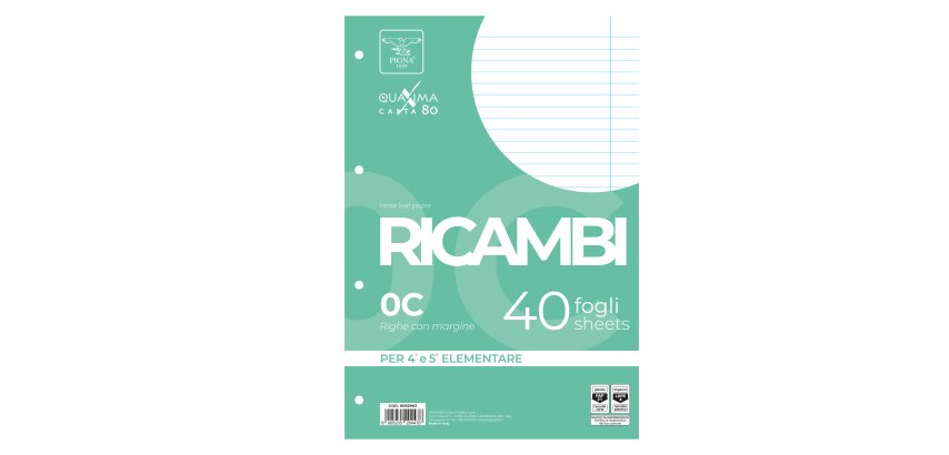 Ricambi forati Quaxima - A4 - 1 rigo c/margine - 80 gr - Pigna - conf. 40 pezzi