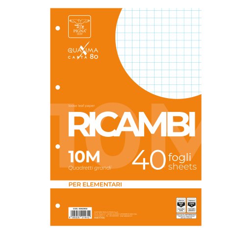 Ricambi forati Quaxima - A4 - quadretto 10 mm - 80 gr - 40 fogli - Pigna