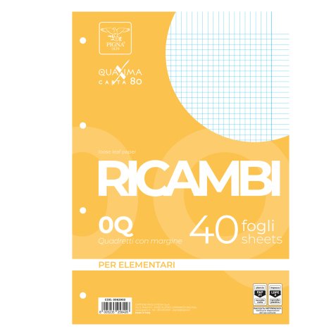 Ricambi forati Quaxima - A4 - 5 mm con margine - 80 gr - 40 fogli - Pigna