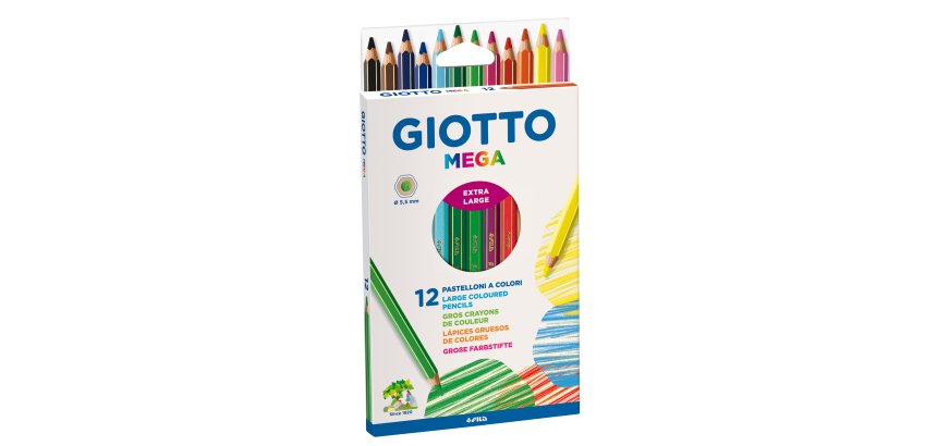 Pastelli colorati Mega - esagonale - mina 5,5 mm  - Giotto - conf. 12 pezzi