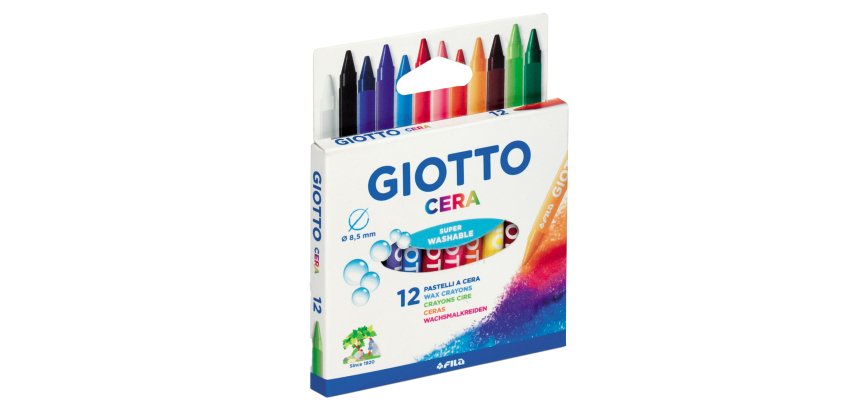 Pastelli a cera - lunghezza 90 mm - diametro 8,50 mm - colori assortiti - Giotto - conf. 12 pezzi