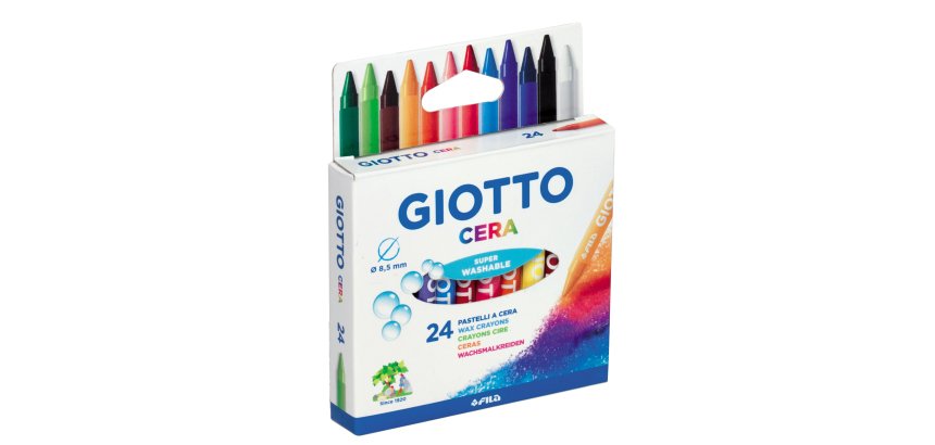 Pastelli a cera - lunghezza 90 mm - diametro 8,5 mm - colori assortiti - Giotto - conf. 24 pezzi