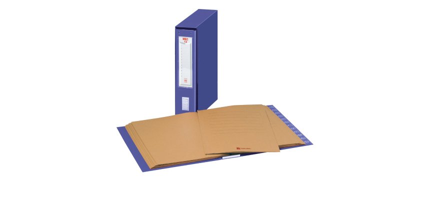 Classificatore numerico Mec - 12 cartelline 3 lembi - 23 x 32 cm - dorso 7 cm - blu - King Mec