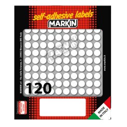 Etichette adesive - in carta - permanenti - diametro 10 mm - 120 et/fg - 10 fogli - bianco - Markin