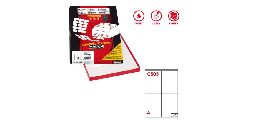 Etichette adesive C/505 - in carta - permanenti - 105 x 140 mm - 4 et/fg - 100 fogli - bianco - Markin
