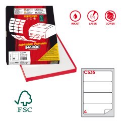 Etichette adesive C/535 - in carta - angoli arrotondati - permanenti - 190 x 61 mm - 4 et/fg - 100 fogli - bianco - Markin