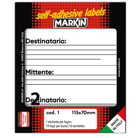 Etichette adesive mittente/destinatario - in carta - permanenti - 115 x 70 mm - 2 et/fg - 10 fogli - bianco - Markin