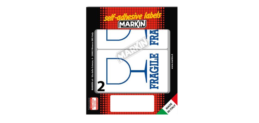 Etichette adesive - in carta - permanenti - 115 x 70 mm - 2 et/fg - 10 fogli - fragile - bianco - Markin