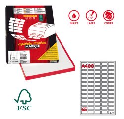 Etichette adesive A/400 - in carta - angoli arrotondati - permanenti - 38,1 x 21,2 mm - 65 et/fg - 100 fogli - bianco - Markin