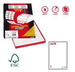 Etichette adesive A/475 - in carta - angoli arrotondati - permanenti - 199,6 x 289,1 mm - 1 et/fg - 100 fogli - bianco - Markin