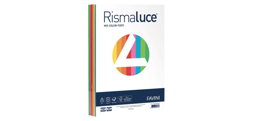 Carta Rismaluce - A3 - 90 gr - mix 8 colori - Favini - conf. 300 fogli