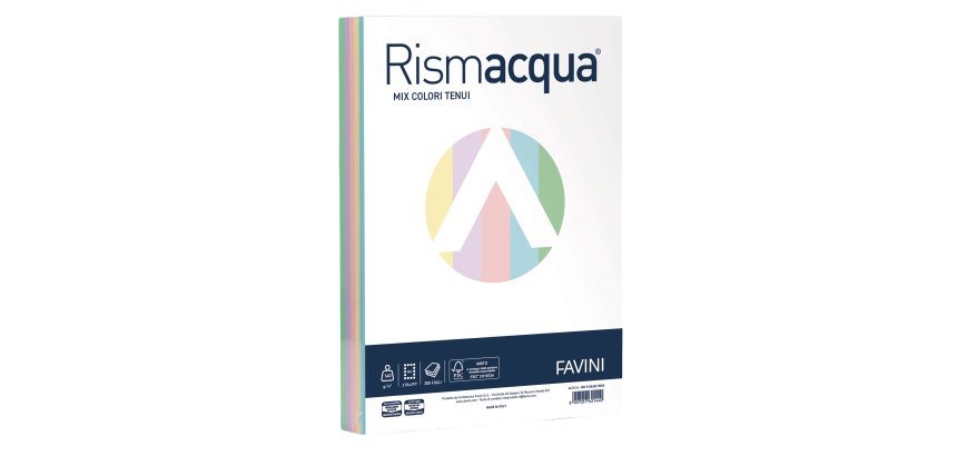 Carta Rismacqua - A4 - 140 gr - mix 5 colori - Favini - conf. 200 fogli