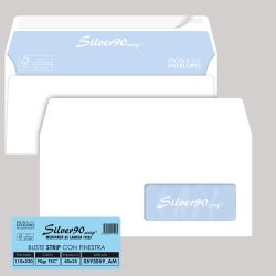 Busta SILVER90 STRIP FSC® - bianca - internografata - con finestra - 110 x 230 mm - 90 gr - Pigna Envelopes - conf. 25 pezzi