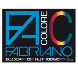 Blocco FaColore - 24x33cm - 25 fogli - 220gr - 5 colori - Fabriano