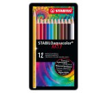 Pastello Aquacolor 1612 - tratto 2,80 mm - colori assortiti - Stabilo - astuccio in metallo 12 pezzi