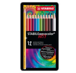Pastello Aquacolor 1612 - tratto 2,80 mm - colori assortiti - Stabilo - astuccio in metallo 12 pezzi
