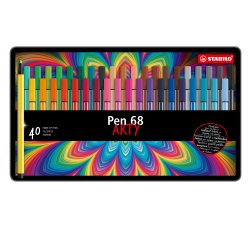 Pennarello Pen 68 - colori assortiti - Stabilo - scatola in metallo 40 pezzi