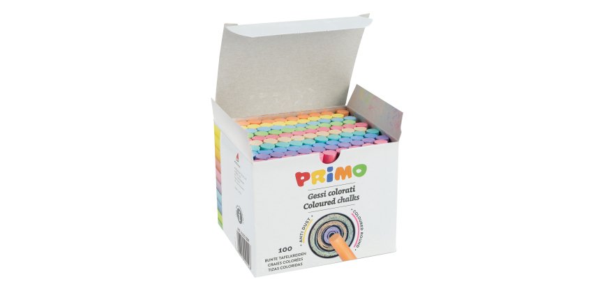 Gessetti tondi -  ø 9x80 mm - colorati - Primo - Scatola 100 gessetti tondi