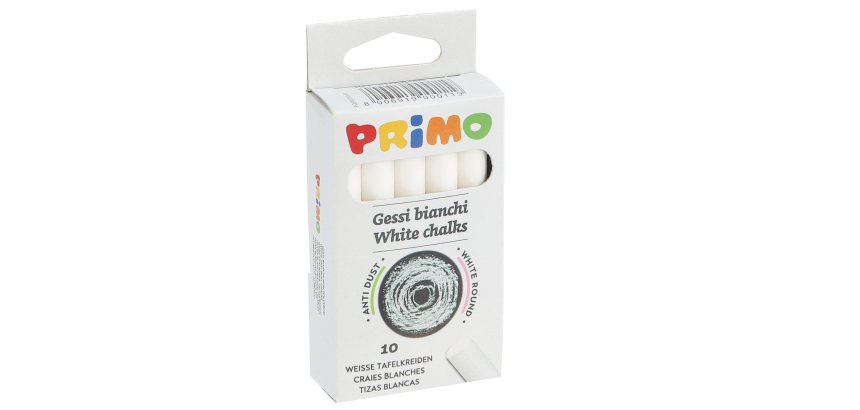 Gessetti tondi - ø 9x80 mm - bianco - Primo - Scatola 10 gessetti tondi