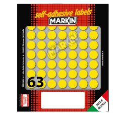 Etichette adesive tonde - in carta - permanenti - diametro 14 mm - 63 et/fg - 10 fogli - giallo - Markin