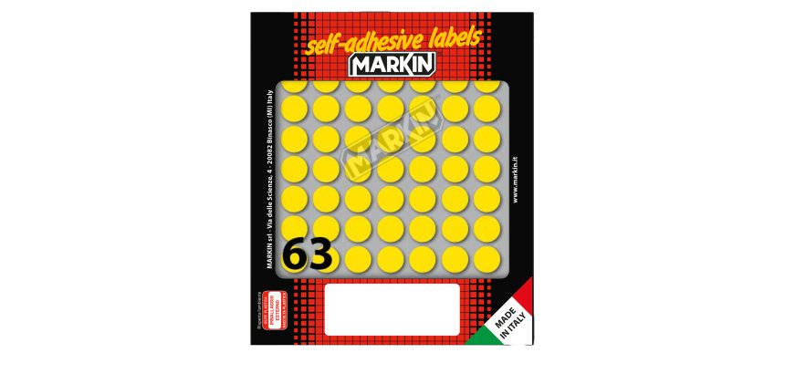 Etichette adesive tonde - in carta - permanenti - diametro 14 mm - 63 et/fg - 10 fogli - giallo - Markin