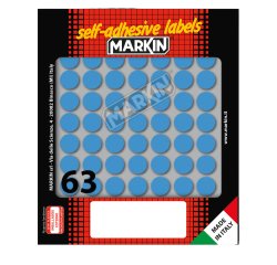 Etichette adesive tonde - in carta - permanenti - diametro 14 mm - 63 et/fg - 10 fogli - blu - Markin