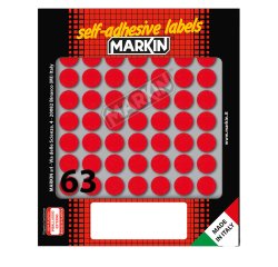 Etichette adesive tonde - in carta - permanenti - diametro 14 mm - 63 et/fg - 10 fogli - rosso - Markin