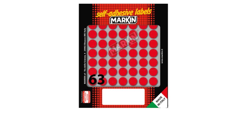 Etichette adesive tonde - in carta - permanenti - diametro 14 mm - 63 et/fg - 10 fogli - rosso - Markin