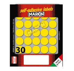 Etichette adesive tonde - in carta - permanenti - diametro 22 mm - 30 et/fg - 10 fogli - giallo - Markin