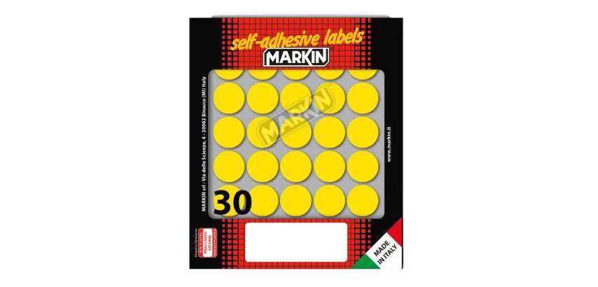 Etichette adesive tonde - in carta - permanenti - diametro 22 mm - 30 et/fg - 10 fogli - giallo - Markin