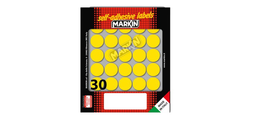 Etichette adesive tonde - in carta - permanenti - diametro 22 mm - 30 et/fg - 10 fogli - giallo - Markin