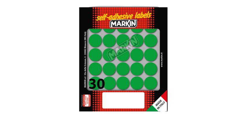 Etichette adesive tonde - in carta - permanenti - diametro 22 mm - 30 et/fg - 10 fogli - verde - Markin